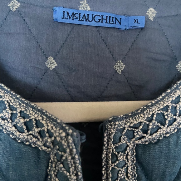 J. McLaughlin Jacket xl Blue Denim Chambray Helene Quilted Diamond office career - Picture 2 of 7